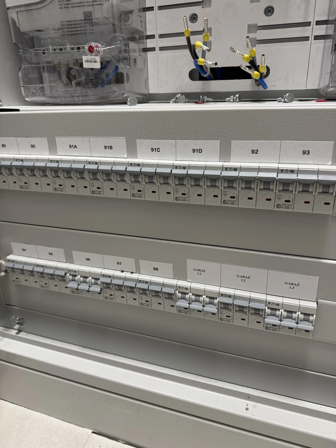 Rozdzielnica elektryczna z opisanymi obwodami